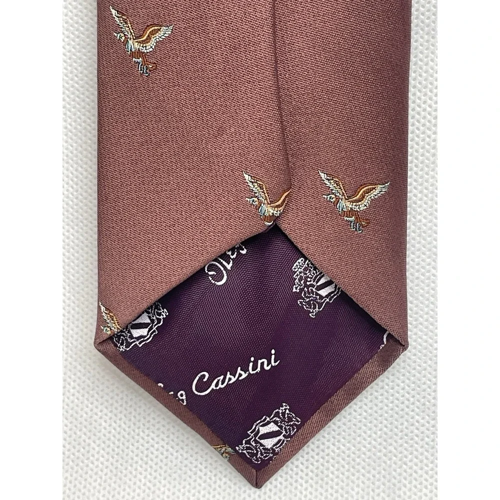 Vintage Oleg Cassini Marchese Weiss Repp Silk Tie Mauve Embroidered Mallard Duck